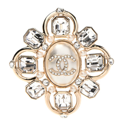 Chanel Pearl Crystal CC Brooch Pearly White Gold 1 of 5