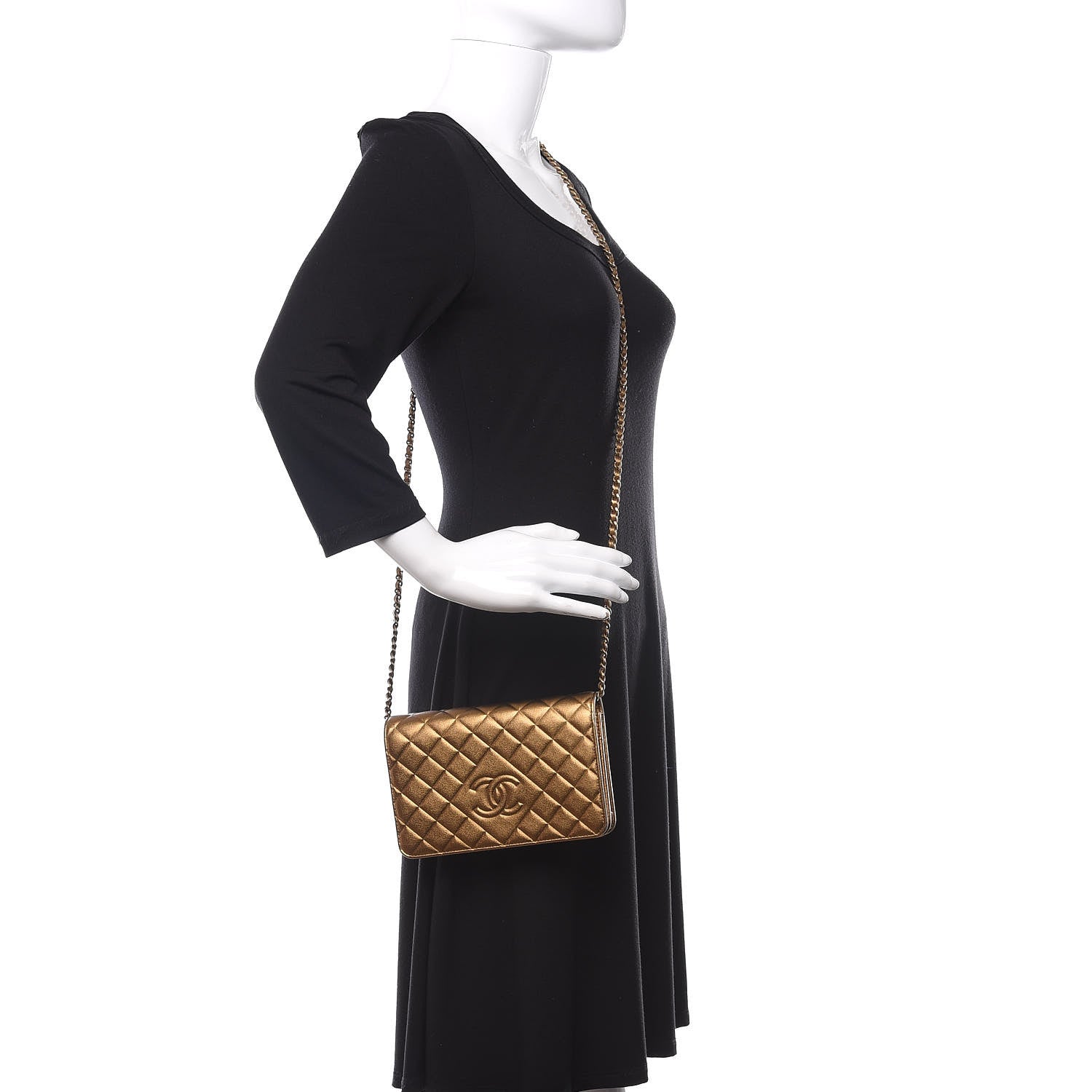 Chanel Metallic Goatskin Quilted Diamond CC Wallet On Chain WOC Gold 2 of 14