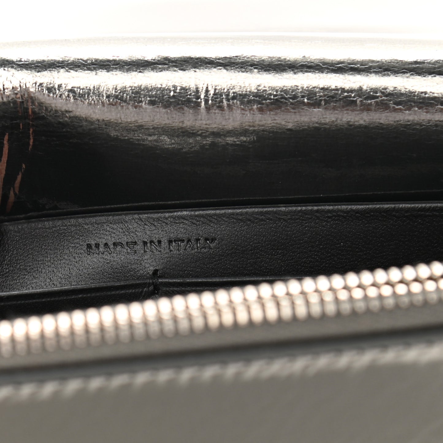 Metallic Crackled Calfskin Kate Monogram Tassel Chain Wallet Argento