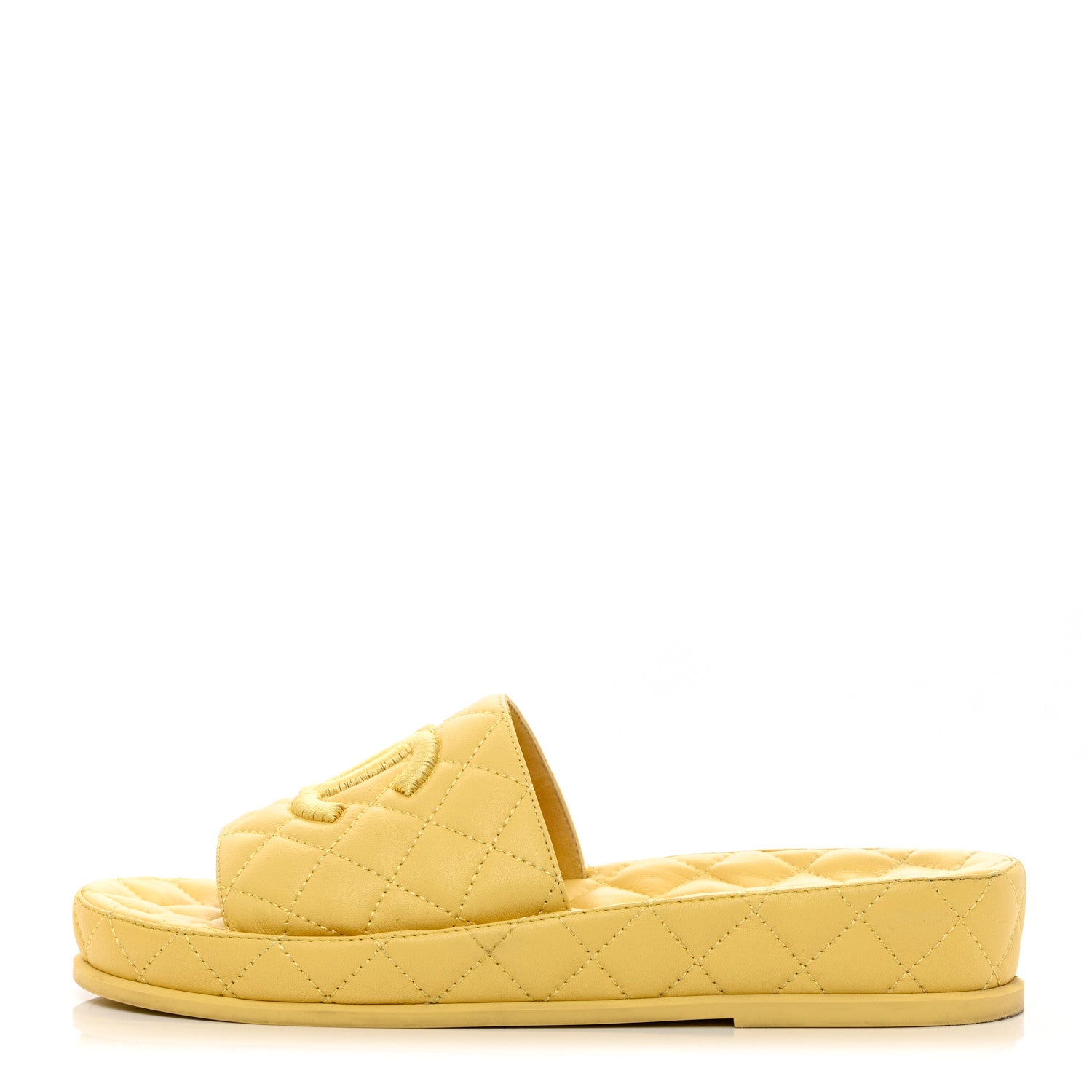Chanel Lambskin Quilted CC Mules Sandals 38 Yellow 1 of 13