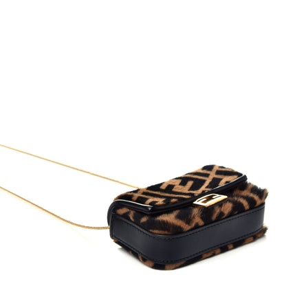 Fendi Sheared Sheepskin Vitello King FF Nano Baguette Charm Tobacco Moro Black 4 of 9