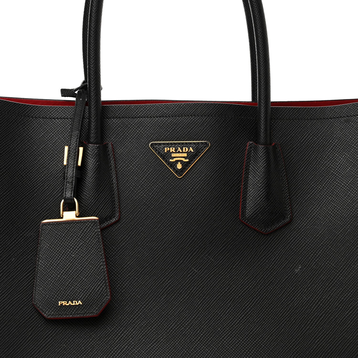 Prada Saffiano Cuir Large Double Bag Black Fuoco 7 of 16