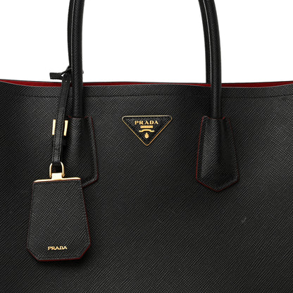 Prada Saffiano Cuir Large Double Bag Black Fuoco 7 of 16