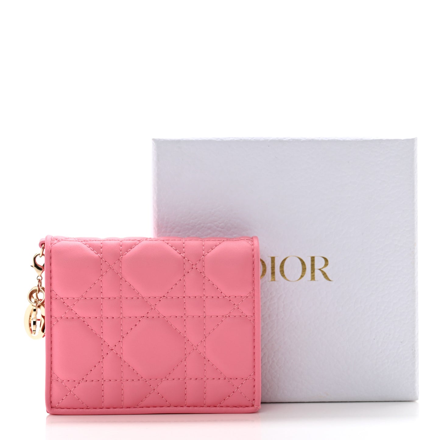 Lambskin Cannage Mini Lady Dior Wallet Pink