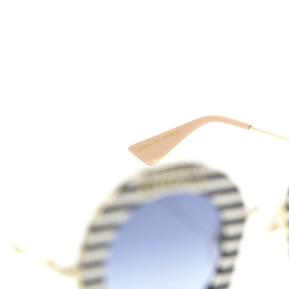 Gucci Metal Acetate Striped Gucci Band Round Frame Sunglasses GG0113S Black White 5 of 7