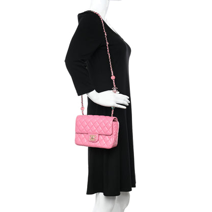 Chanel Lambskin Resin Quilted Mini Heart Square Flap Pink 2 of 11