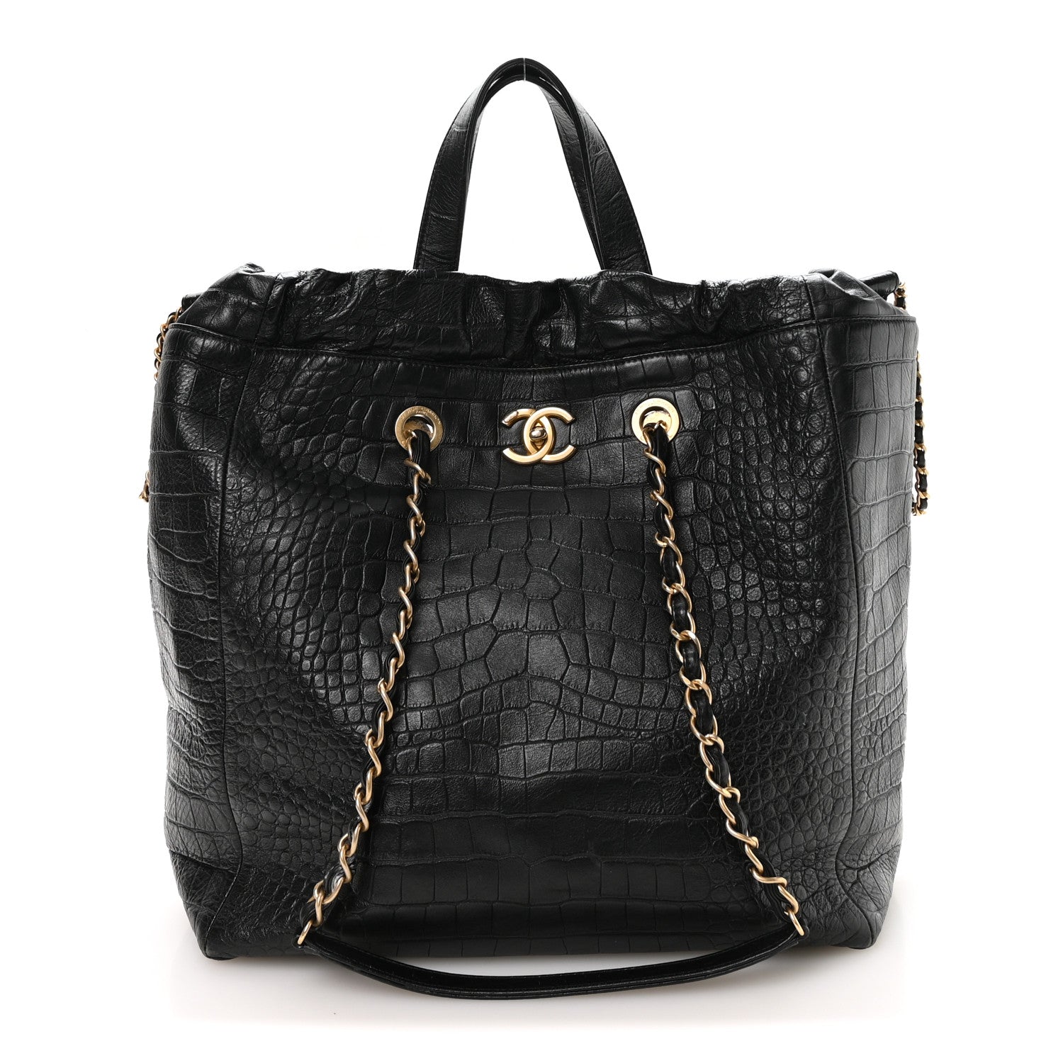 Chanel Calfskin Crocodile Embossed Large Cocodile Shopping Tote Black 1 of 10