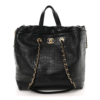 Chanel Calfskin Crocodile Embossed Large Cocodile Shopping Tote Black 1 of 10