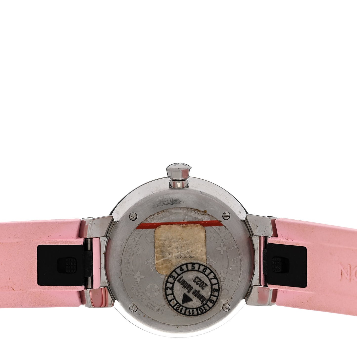 Stainless Steel Rubber Diamond 28mm Tambour Slim Quartz Watch Pink