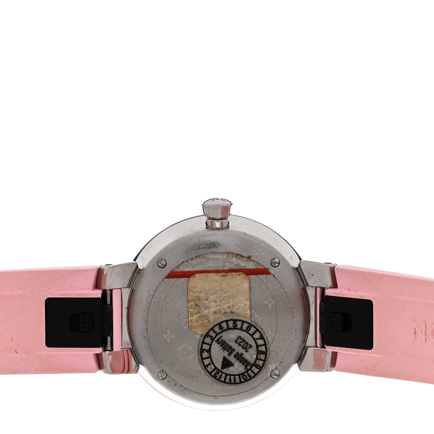Louis Vuitton Stainless Steel Rubber Diamond 28mm Tambour Slim Quartz Watch Pink 4 of 5