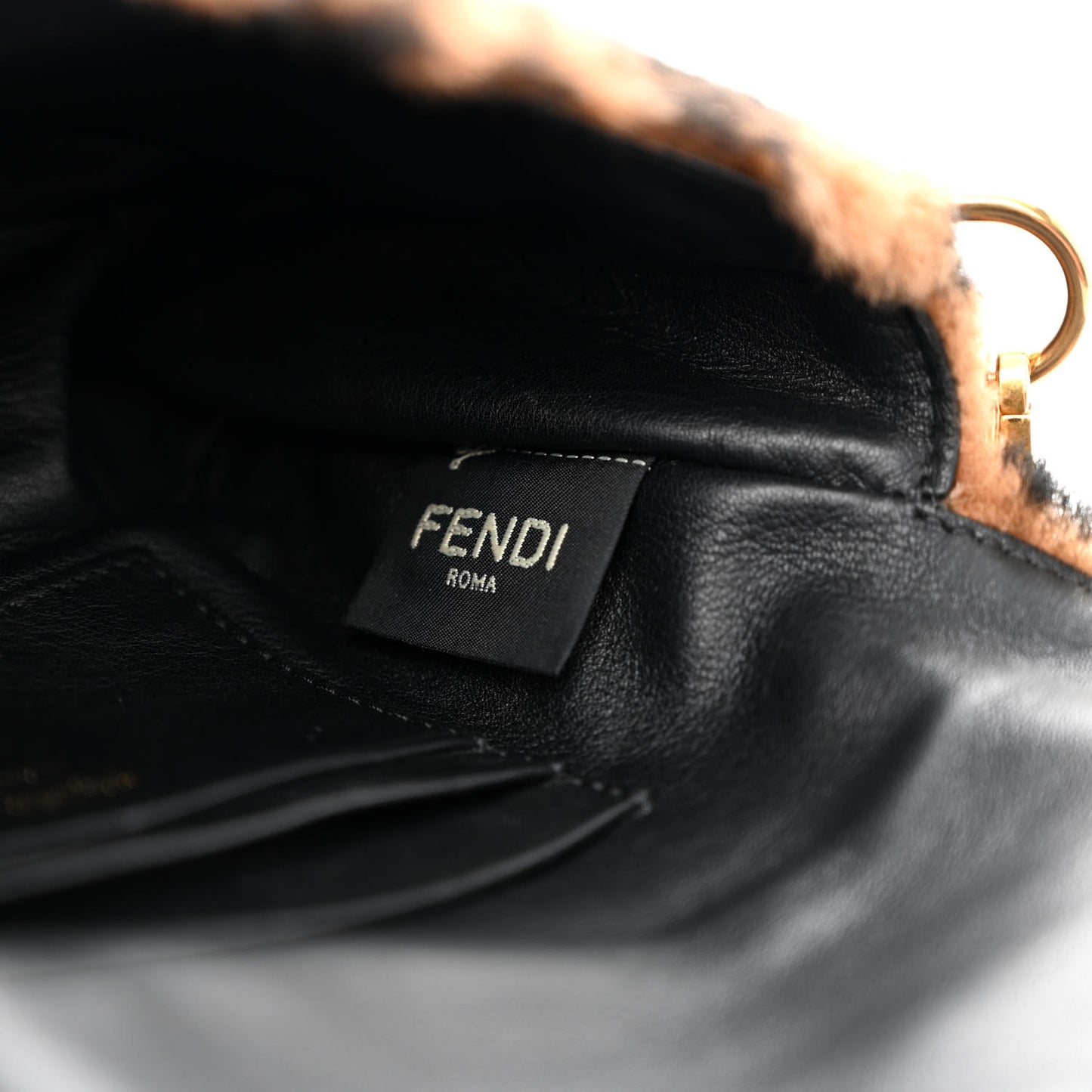 Shearling Vitello Dolce Macro FF 1974 Mini Baguette Tobacco Black