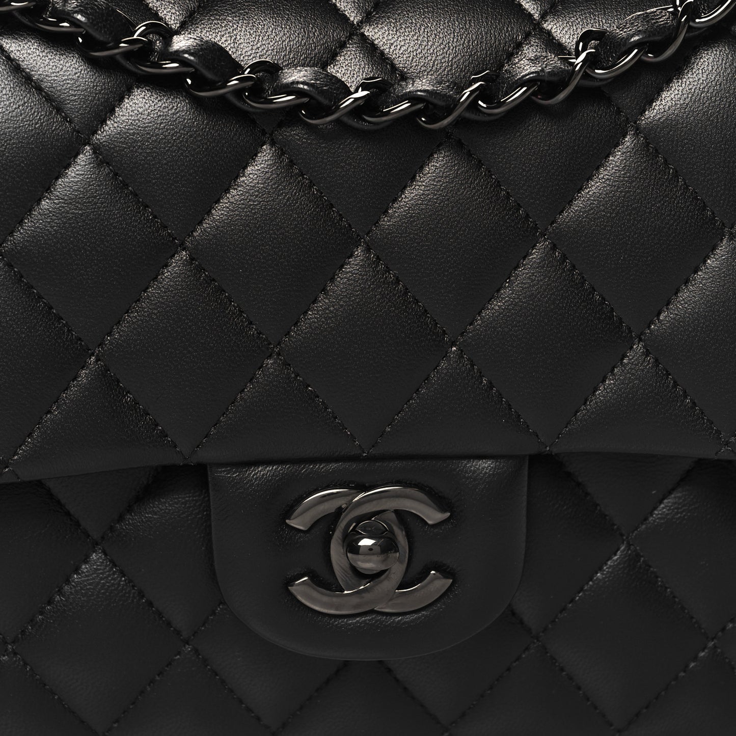 Lambskin Quilted Medium Double Flap So Black