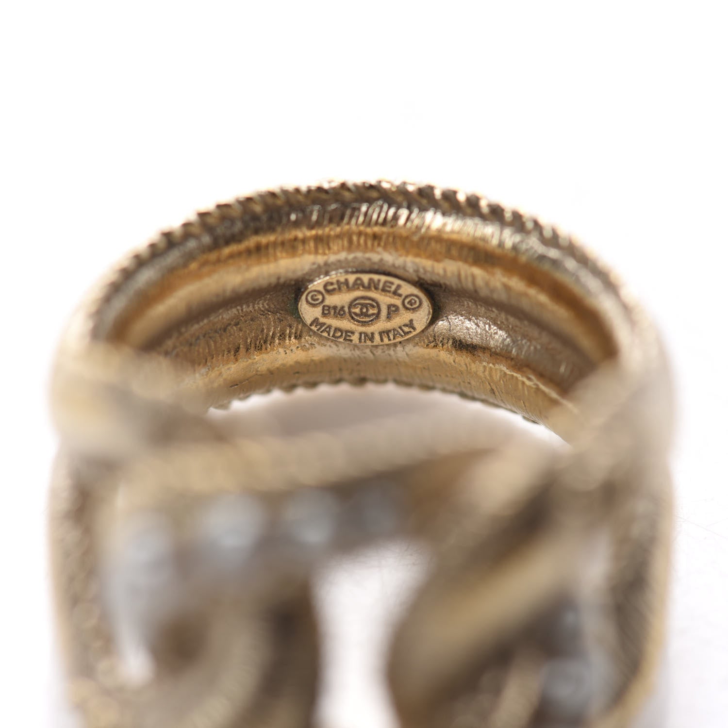Chanel Pearl Crystal CC Ring 50 5.25 Gold Pearly White 4 of 5