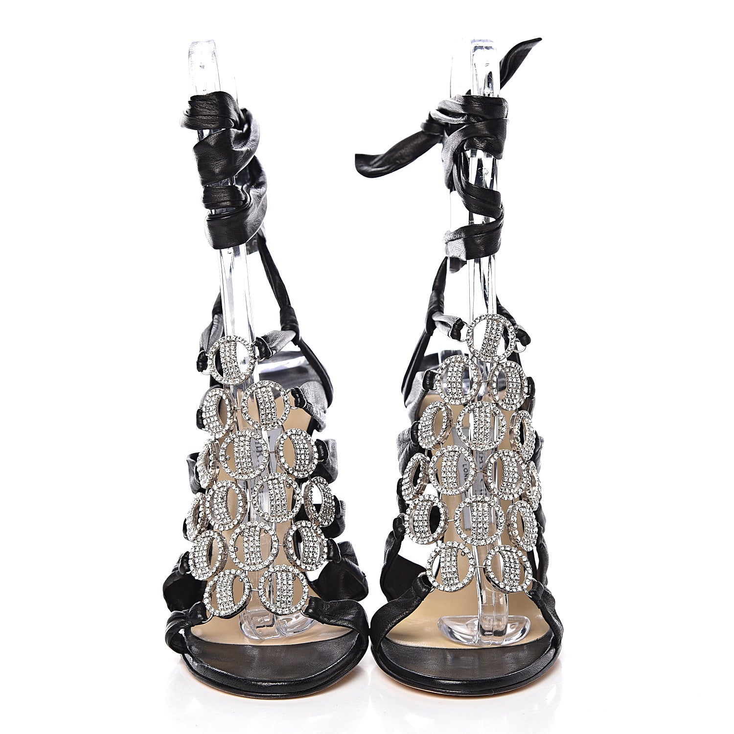 Jimmy Choo Lambskin Crystal Marine Ankle Wrap Sandals 39 Black 2 of 11