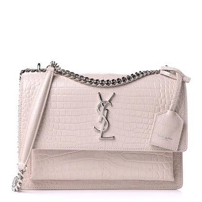 Saint Laurent Calfskin Crocodile Embossed Medium Monogram Sunset Washed Light Pink 1 of 12
