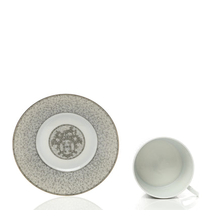Hermes Porcelain Mosaique Au 24 Breakfast Cup And Saucer Set Of 2 Platine 4 of 10