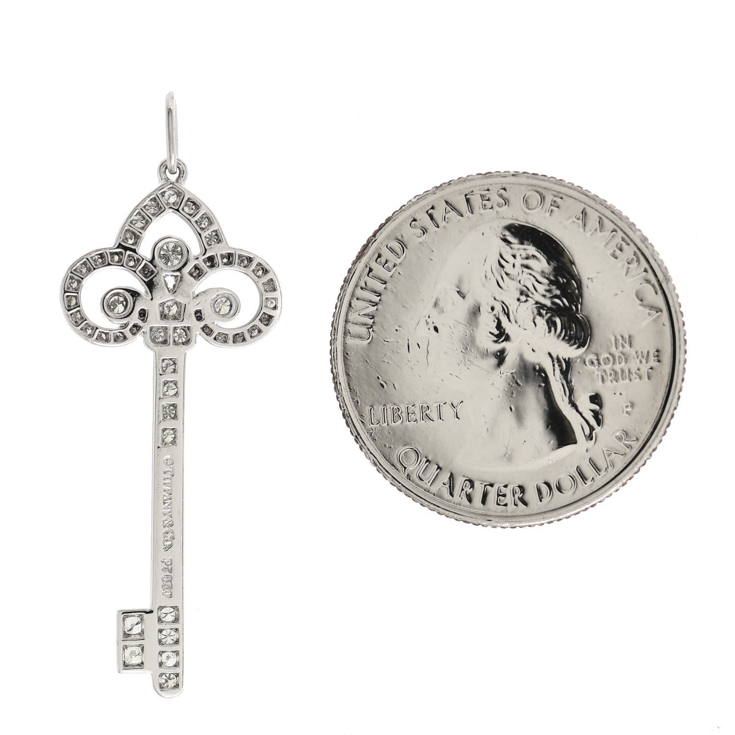 Tiffany Platinum Diamond .41ct Fleur De Lis Key Pendant 2 of 3