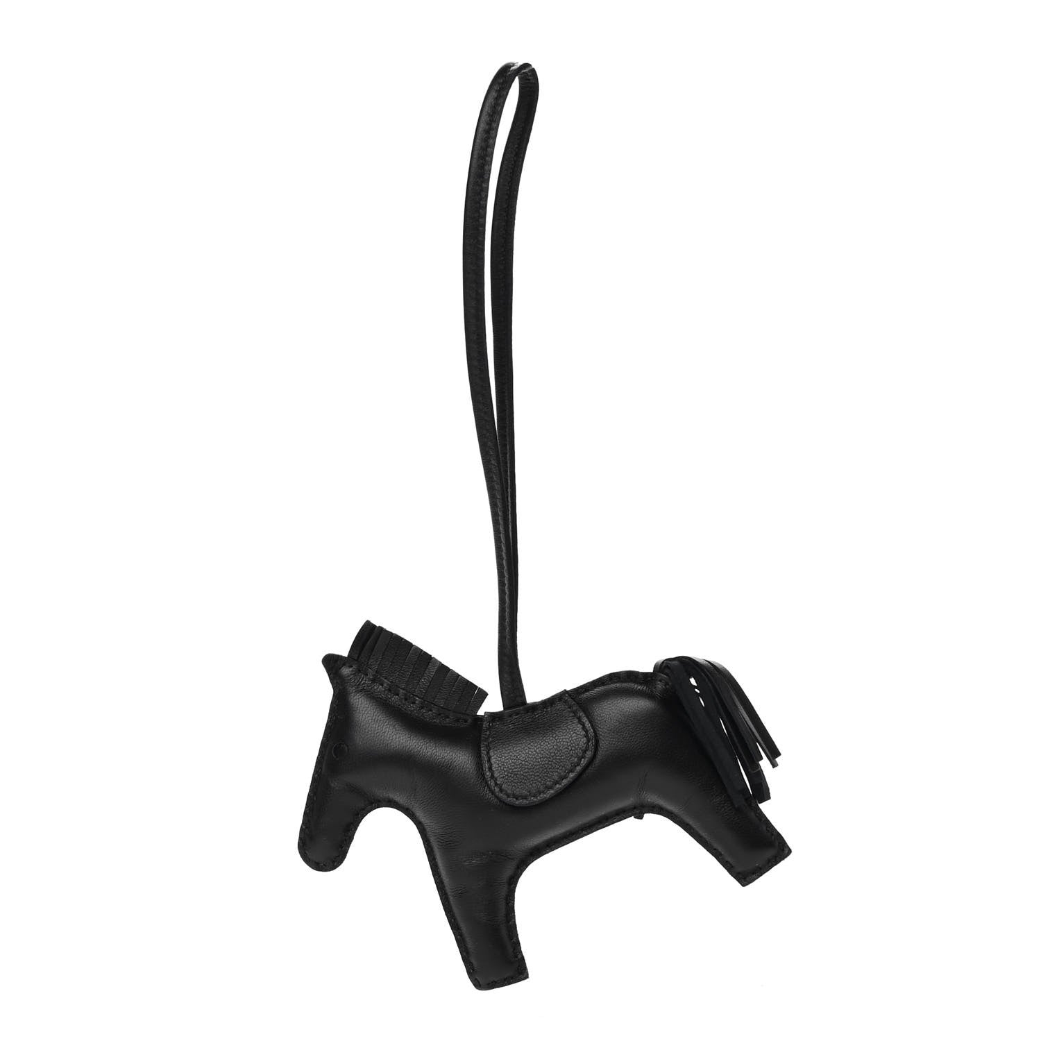 Hermes Milo Lambskin Grigri Rodeo Horse Bag Charm MM So Black 1 of 5