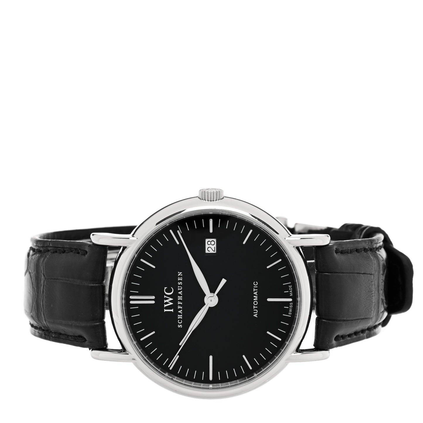 Stainless Steel Alligator 39mm Portofino Automatic Watch Black IW356308
