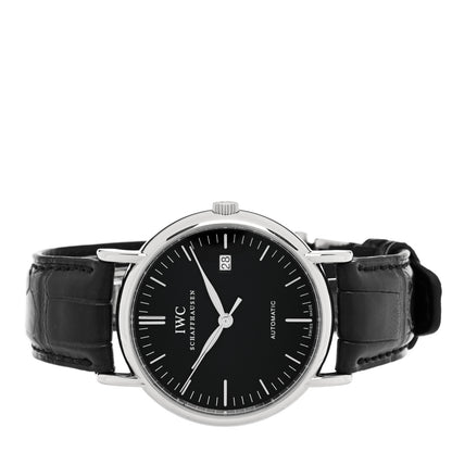 IWC Stainless Steel Alligator 39mm Portofino Automatic Watch Black IW356308 2 of 4