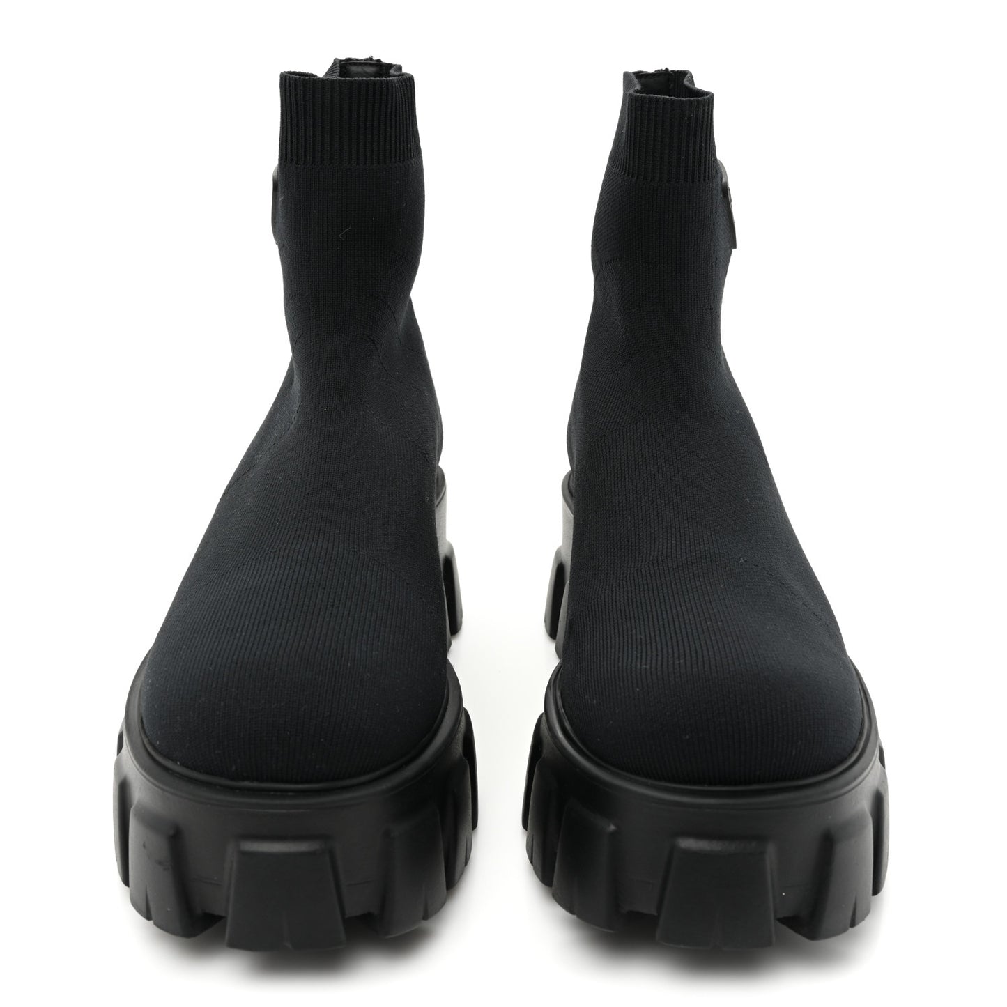 Knit Rubber Triangle Logo Monolith 55mm Ankle Boots 37 Black