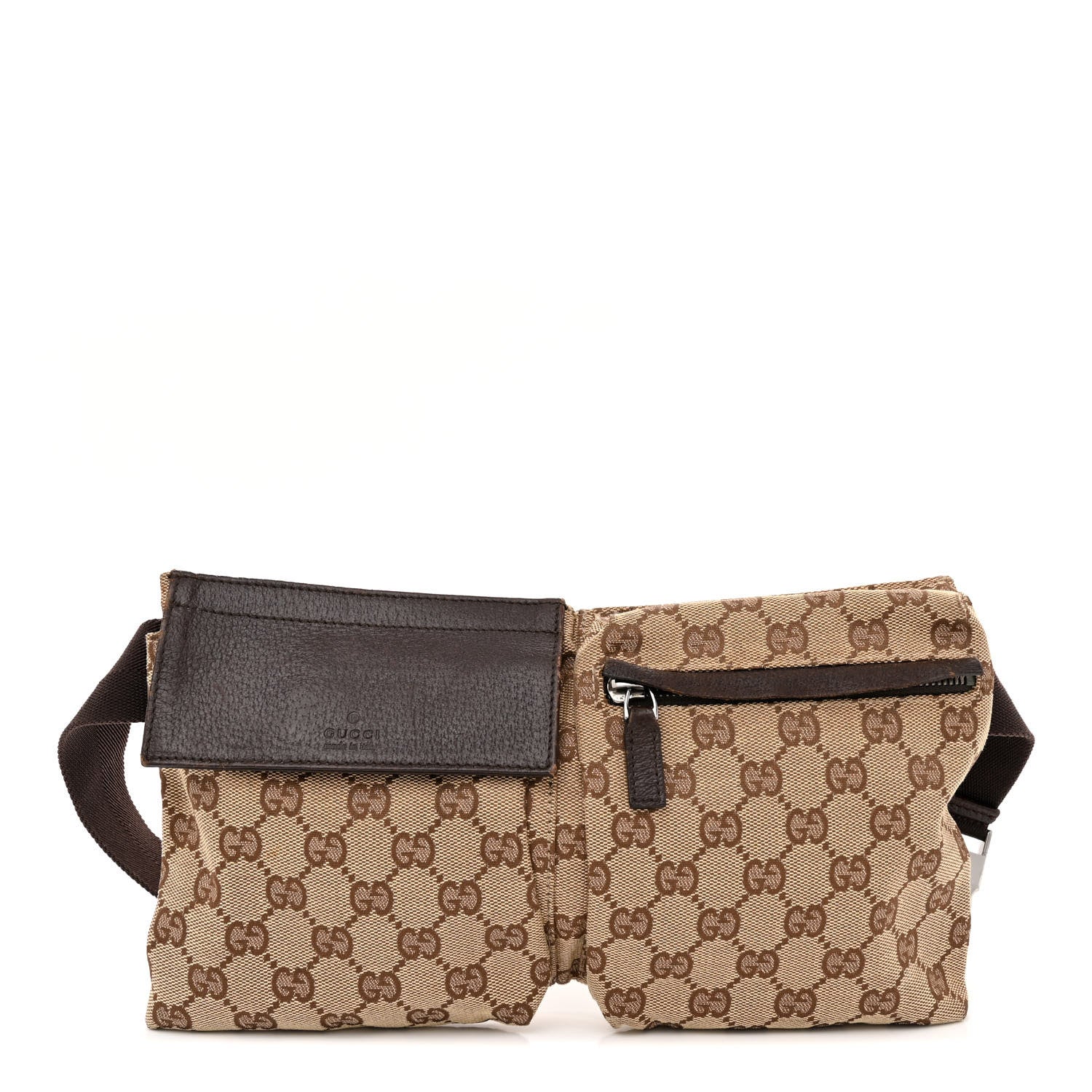 Gucci GG Monogram Double Pocket Belt Bag Dark Brown 1 of 12