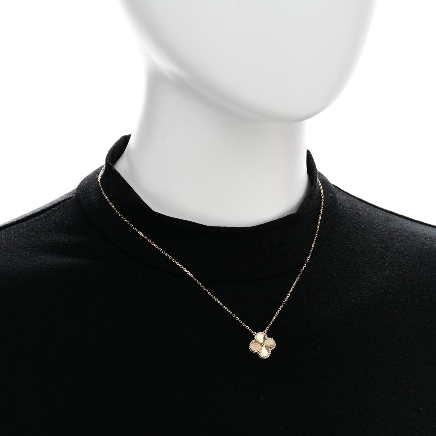 Van Cleef & Arpels 18K Yellow Gold Guilloche Vintage Alhambra Pendant Necklace 2 of 6