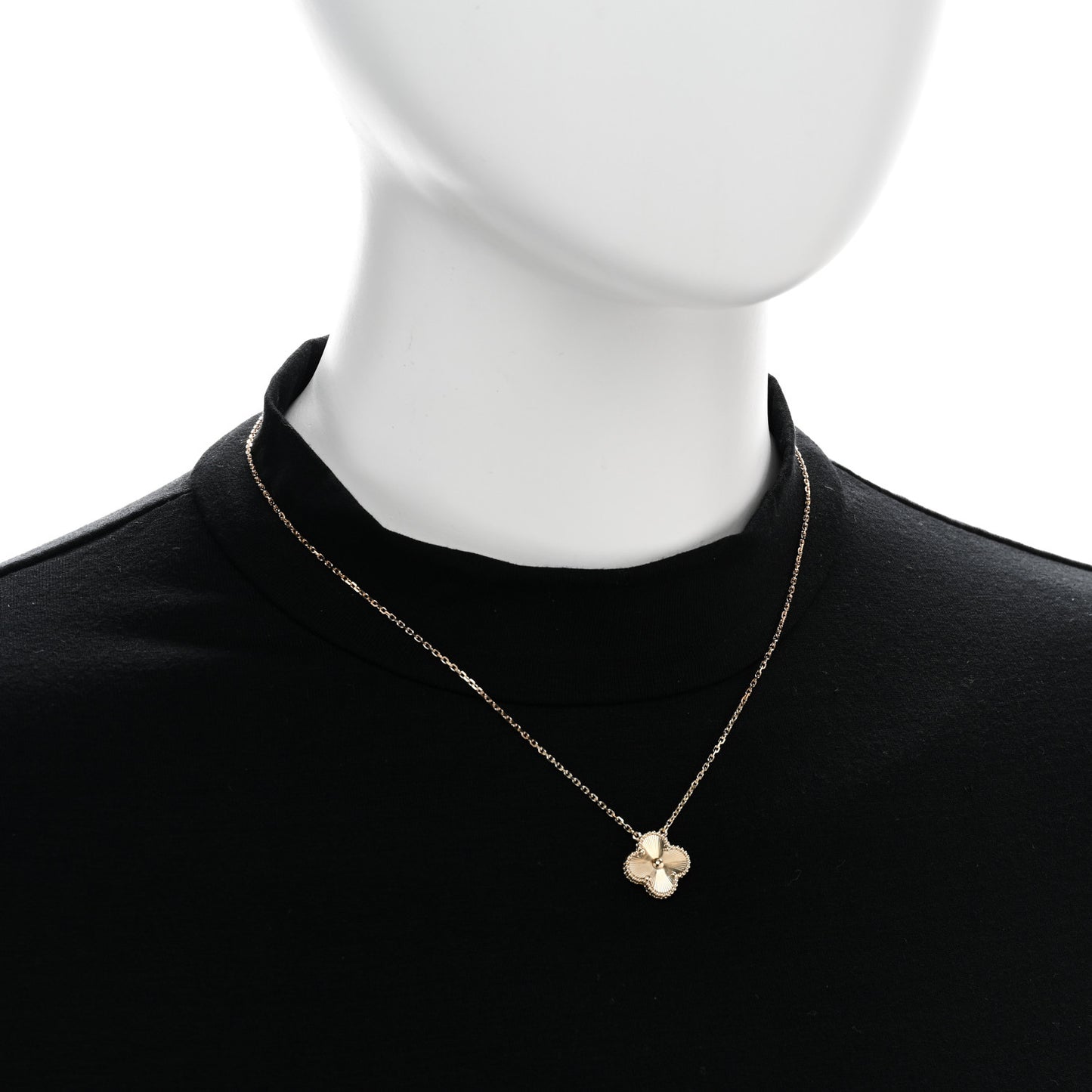 18K Yellow Gold Guilloche Vintage Alhambra Pendant Necklace
