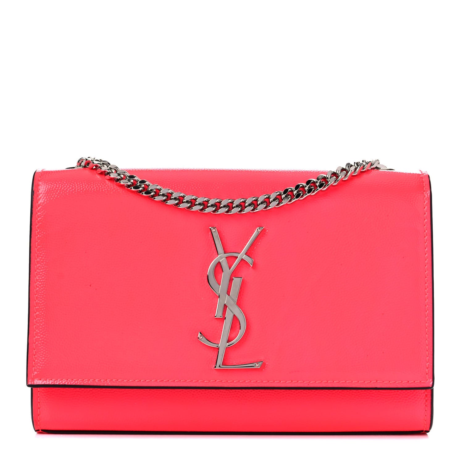 Saint Laurent Patent Grain de Poudre Small Monogram Kate Satchel Neon Pink 1 of 11