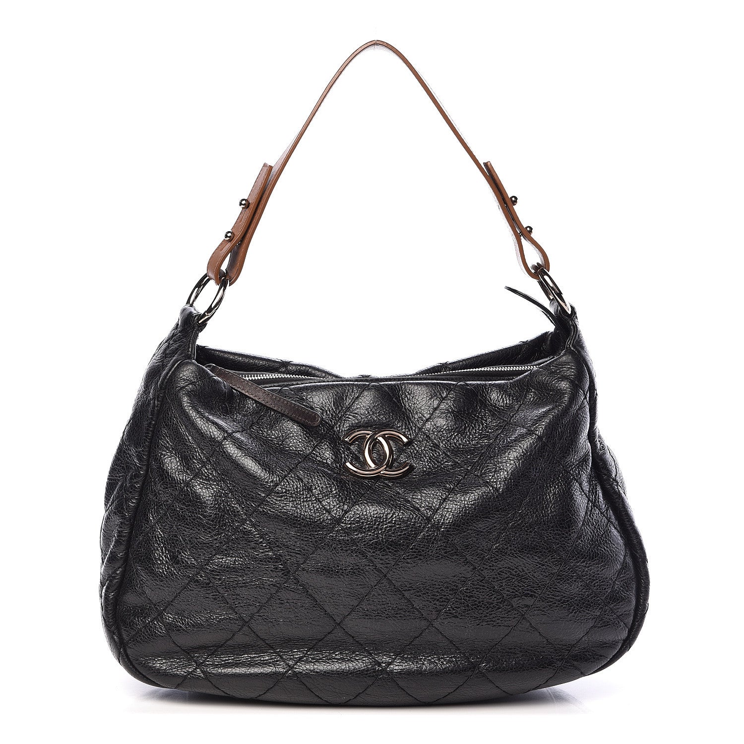 Chanel Glazed Calfskin On The Road Hobo Black 1 of 10