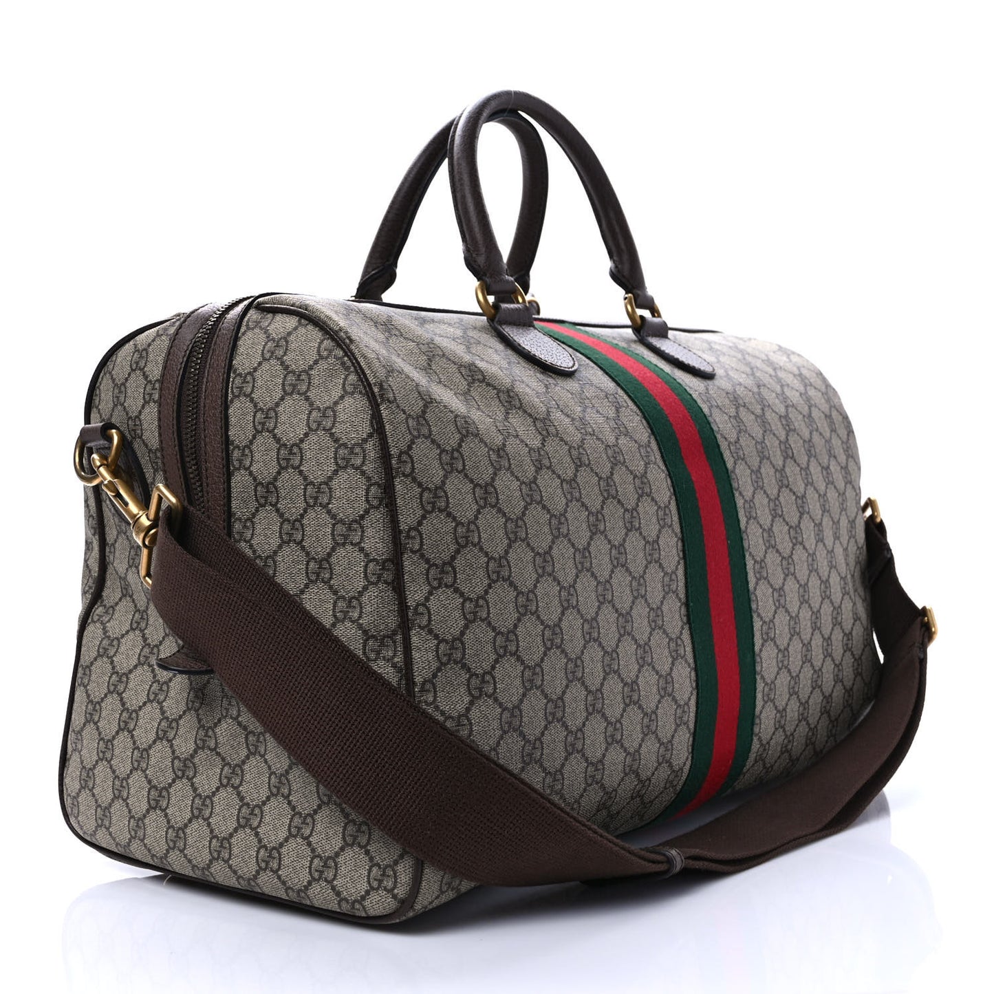 GG Supreme Monogram Textured Dollar Calfskin Web Medium Ophidia Carry-On Duffle Bag Beige Ebony New Acero