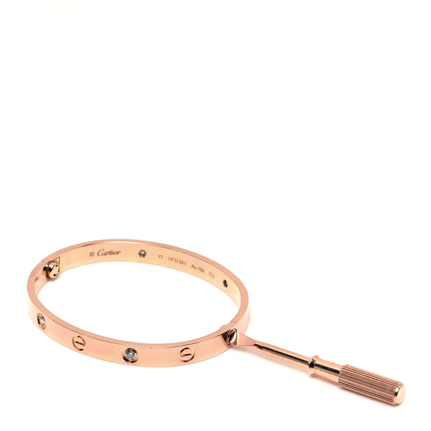 Cartier 18K Pink Gold 4 Diamond LOVE Bracelet 17 5 of 6