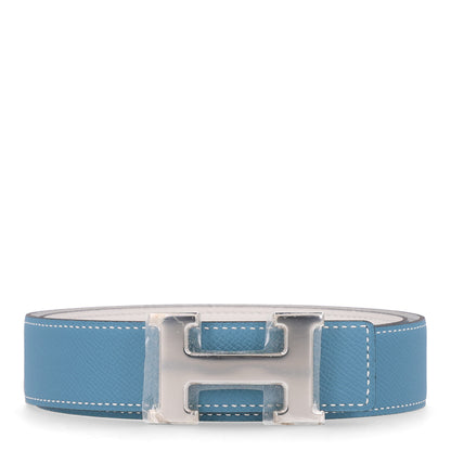 Hermes Epsom Swift 32mm H Belt 80 32 Blue Jean White 1 of 6