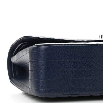 Chanel Caviar Chevron Quilted Jumbo Double Flap Navy 9 of 12