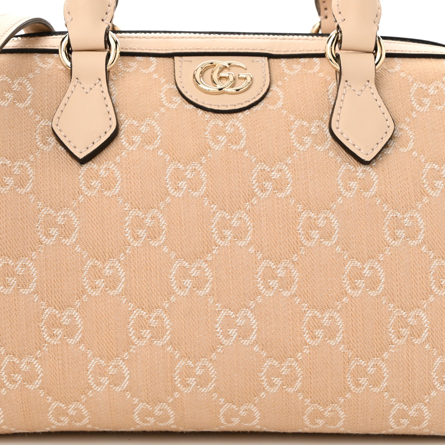 Gucci Summer Denim Calfskin GG Monogram Small Ophidia Top Handle Bag Souffle Rose 8 of 10