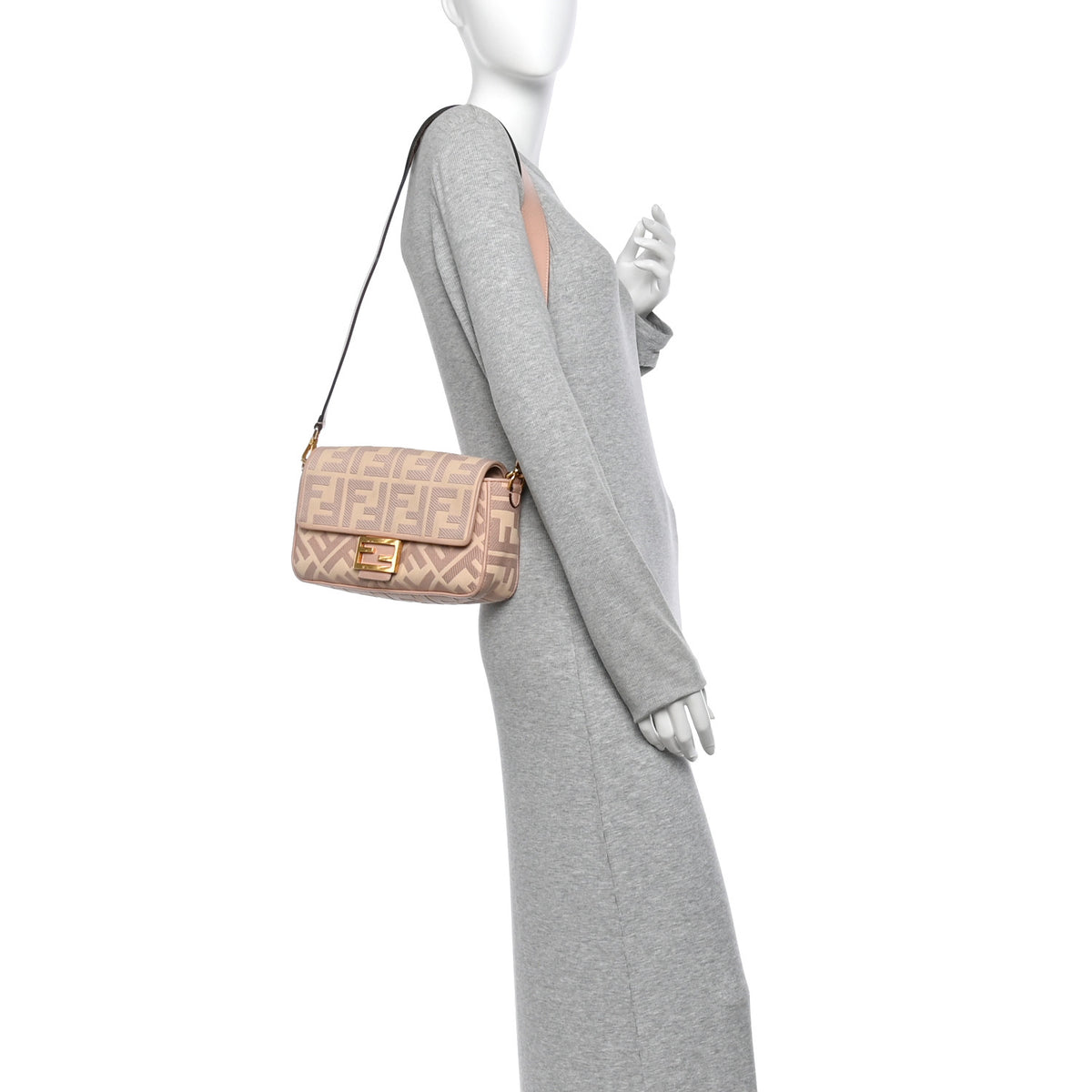 Fendi Canvas Vitello King Extra Strap FF Embroidered Baguette Baby Pink 2 of 13