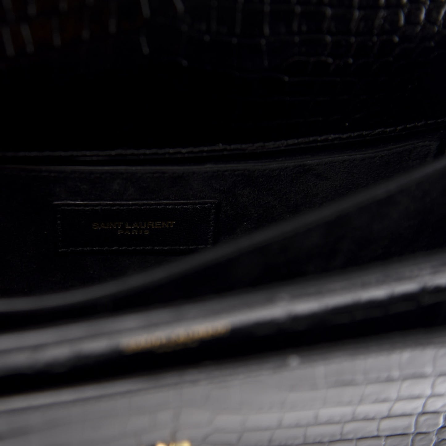 Calfskin Crocodile Embossed Medium Monogram Sunset Black