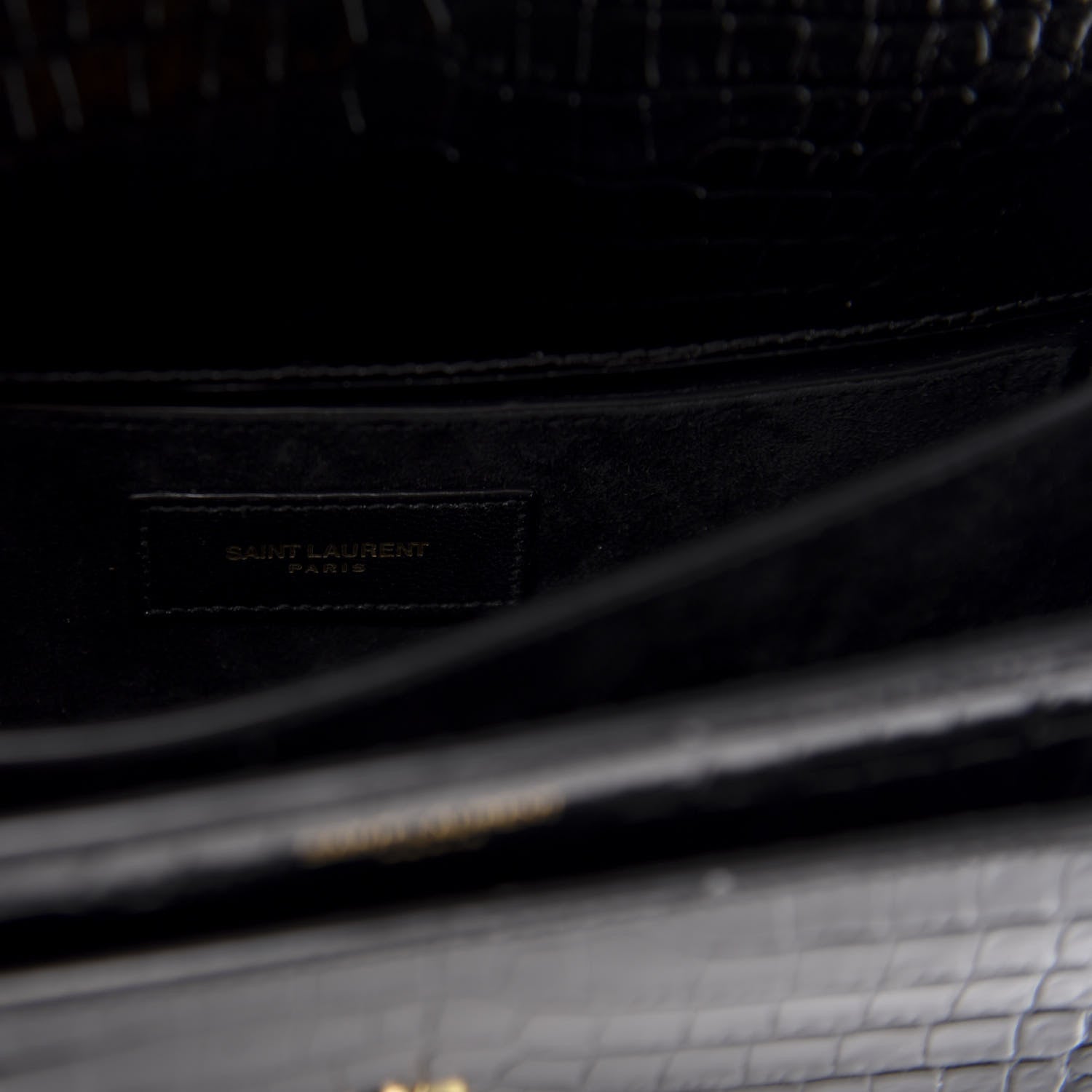 Saint Laurent Calfskin Crocodile Embossed Medium Monogram Sunset Black 10 of 14
