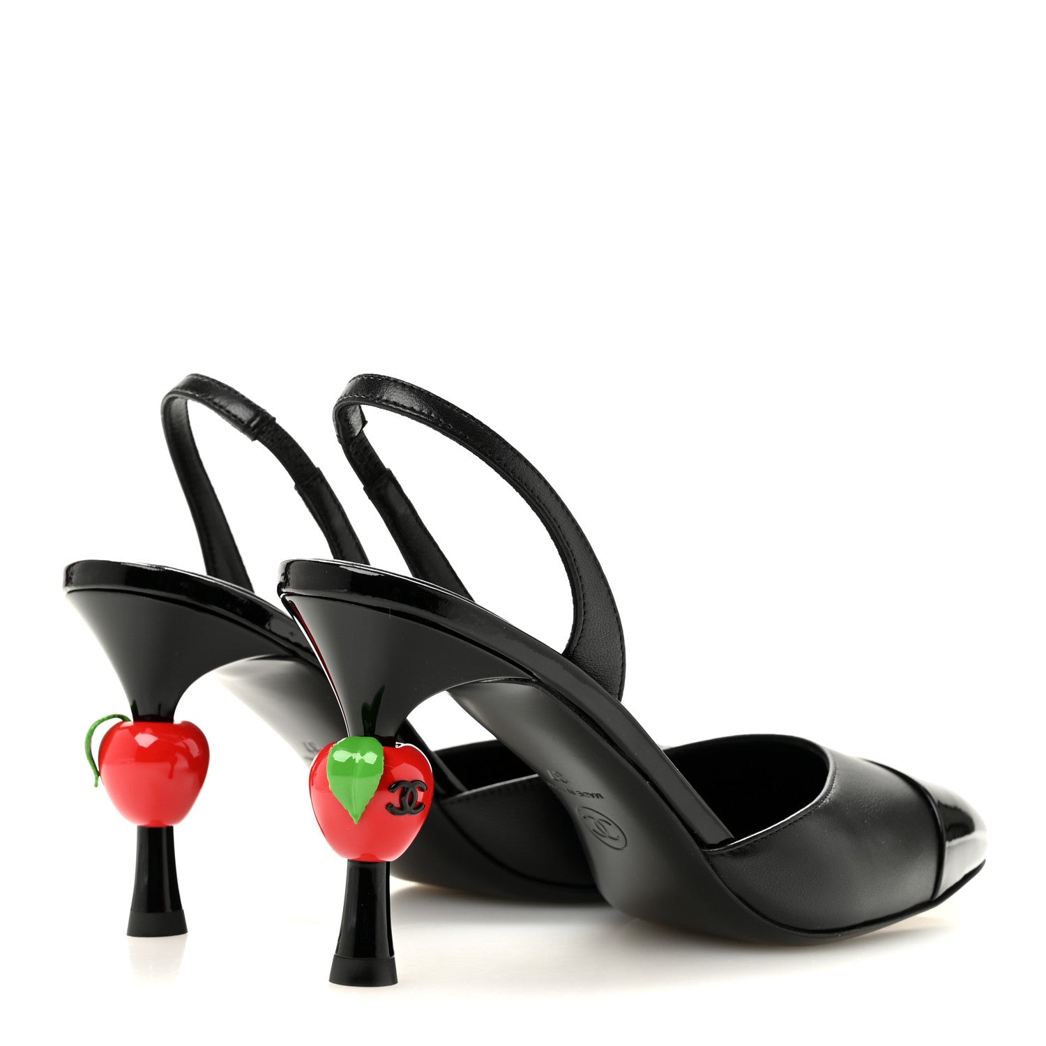 Chanel Lambskin Patent Cap Toe CC Apple Slingback Pumps 37 Black 5 of 10