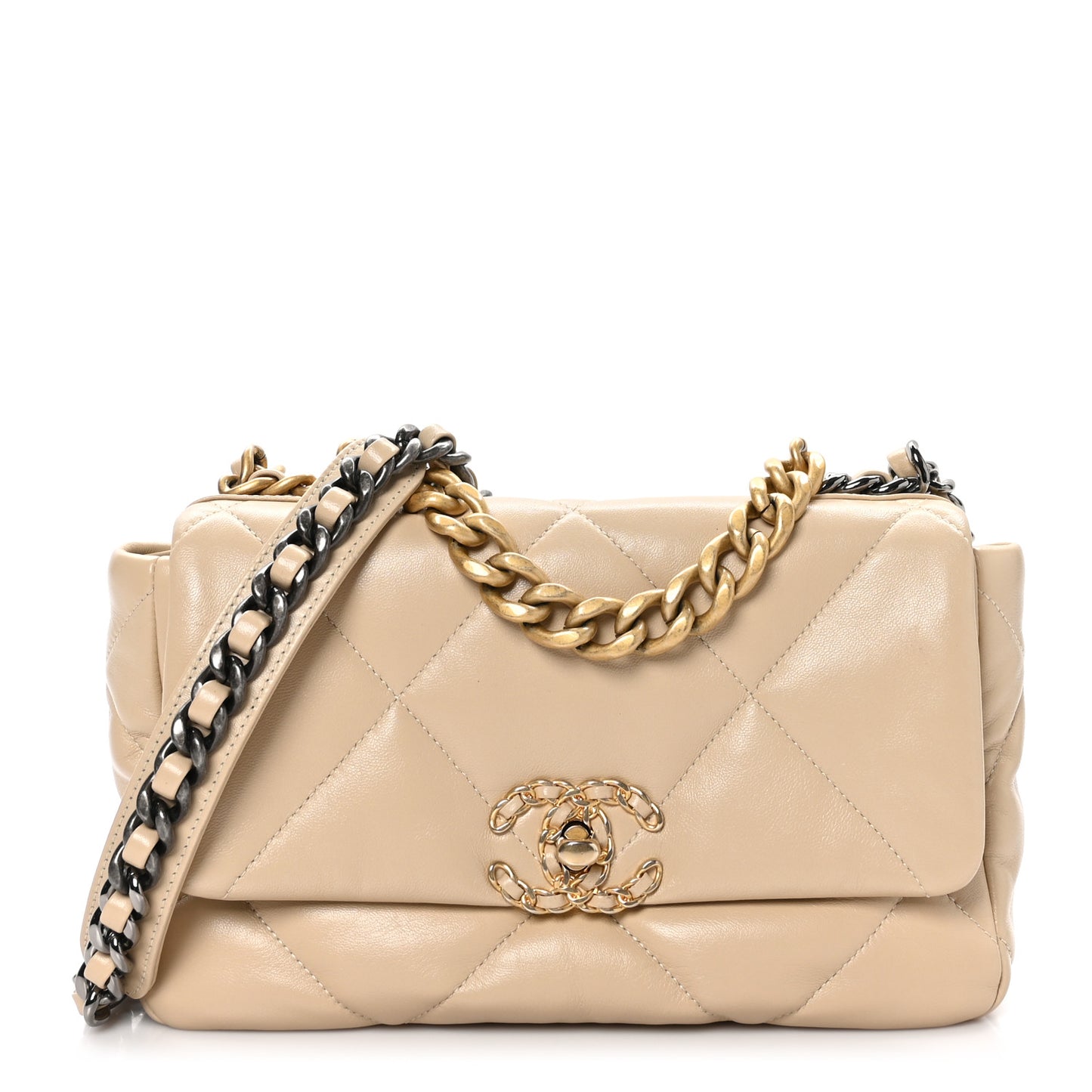 Lambskin Quilted Medium Chanel 19 Flap Beige