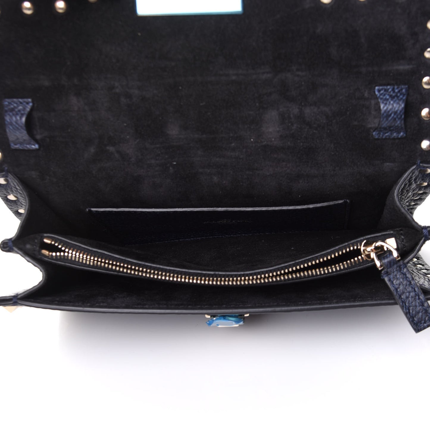 Pebbled Calfskin Medium Rockstud Flip Lock Crossbody Bag Deep Denim