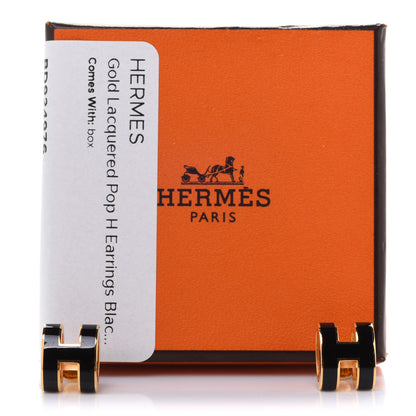 Hermes Gold Lacquered Pop H Earrings Black 7 of 7