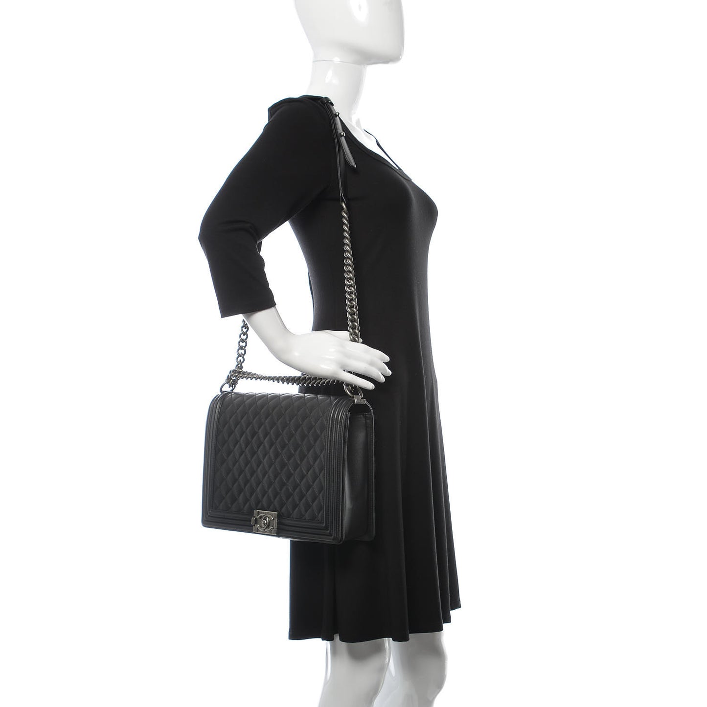 Calfskin Quilted Large Boy Flap Black