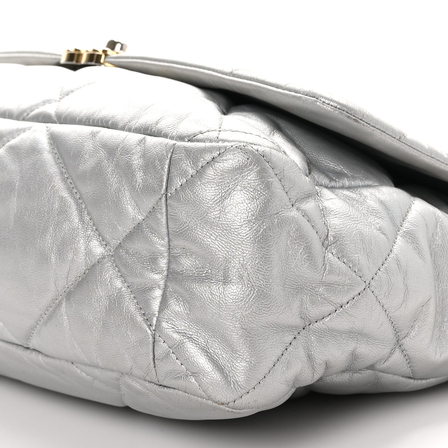 Metallic Goatskin Quilted Maxi 19 Flap Silver