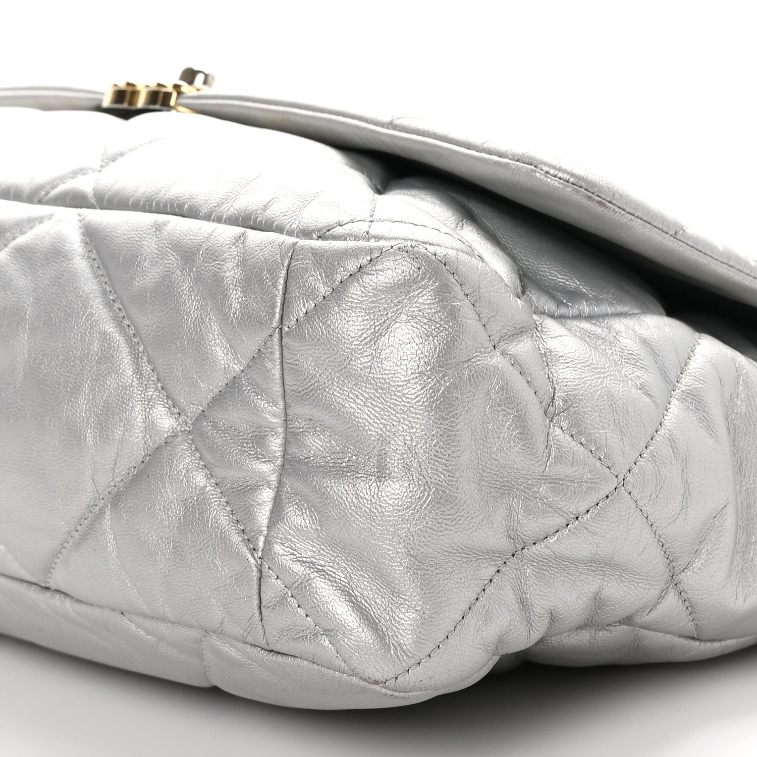 Chanel Metallic Goatskin Quilted Maxi 19 Flap Silver 9 of 10