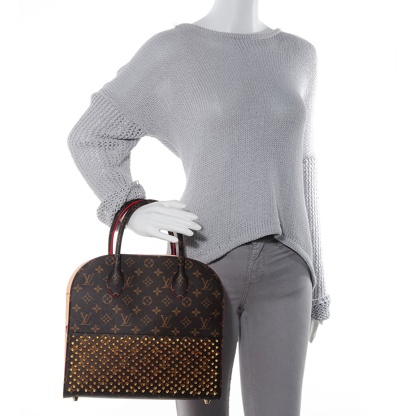 Monogram Calf Hair Spikes Iconoclasts Christian Louboutin Tote Red