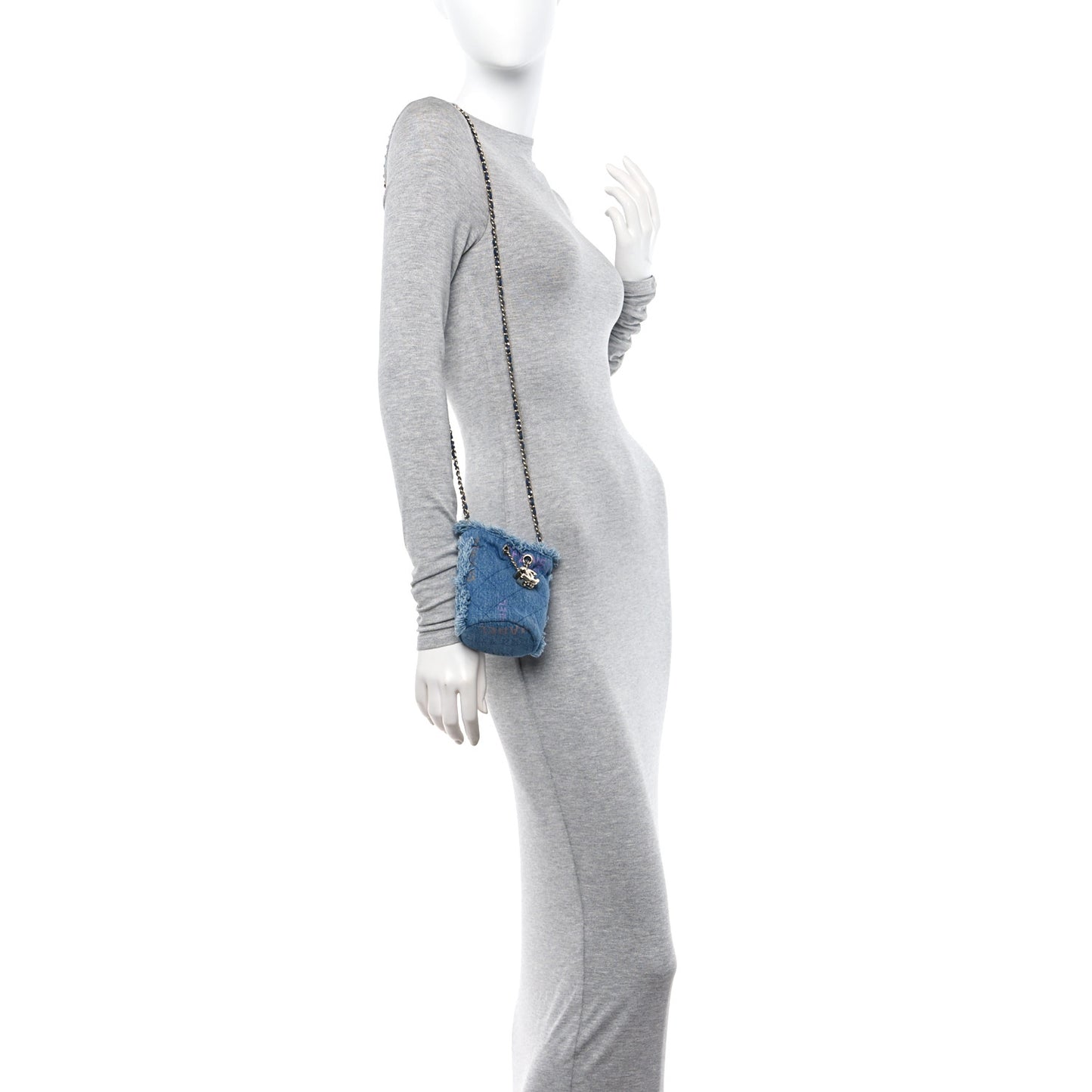 Denim Quilted Mood Mini Bucket With Chain Blue Multicolor