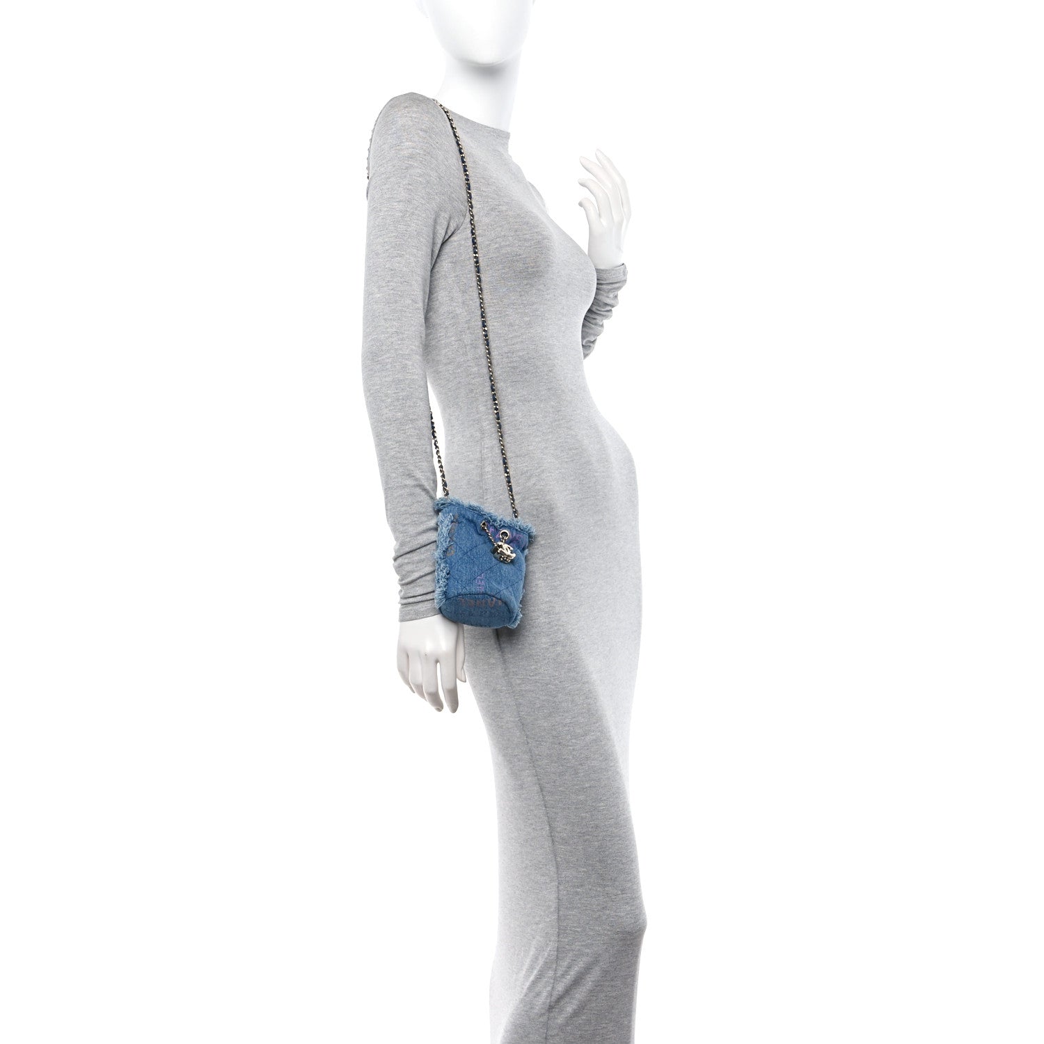 Chanel Denim Quilted Mood Mini Bucket With Chain Blue Multicolor 3 of 9
