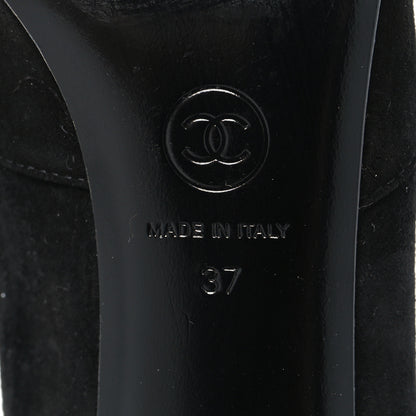 Chanel Stretch Suede Calfskin Grosgrain Pearl Multi Strand Cap Toe Ankle Boots 37 Black 7 of 7