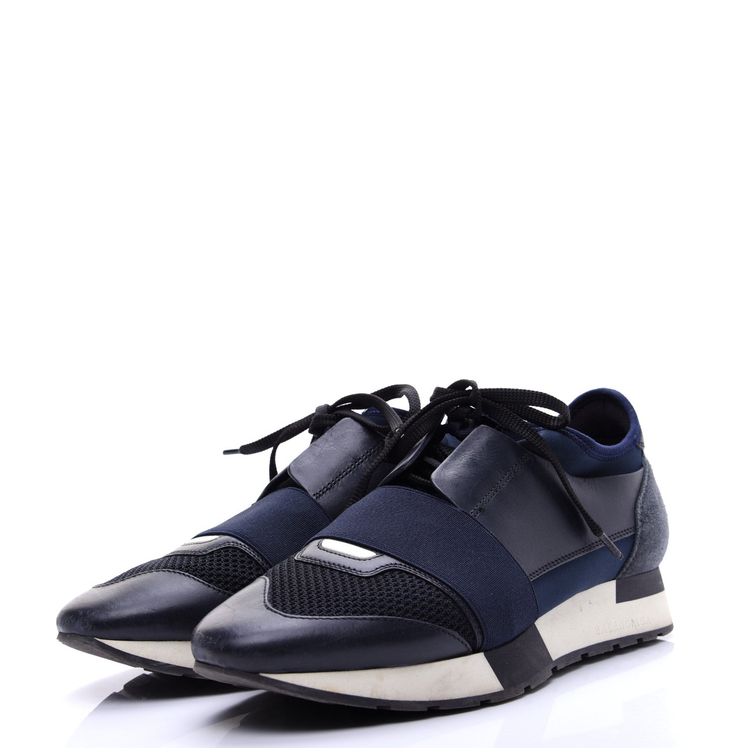 Balenciaga Calfskin Neoprene Mesh Womens Race Runner Sneakers 38 Bleu Nuit 3 of 11